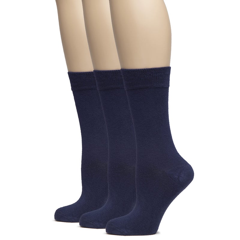 Hugh Ugoli Women's Thin Soft Rayon Crew Socks for Dress & Trouser, Seamless Toe & Non-Binding, Trendy, 3 Pairs, Navy Blue, Shoe Size: 9-11 - Image 1